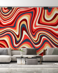 Papier peint rétro - lignes fluides psychédéliques rouges