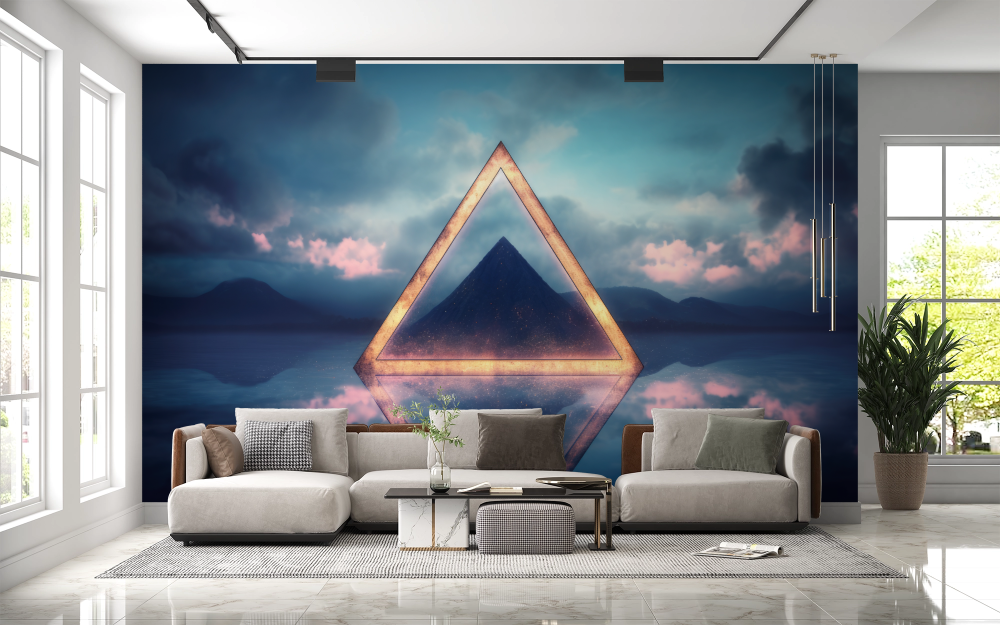 Papier peint nature - triangle lumineux abstrait et nuages sombres