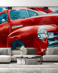 Papier peint voitures - pick-up rouge vintage sur fond de drapeau américain