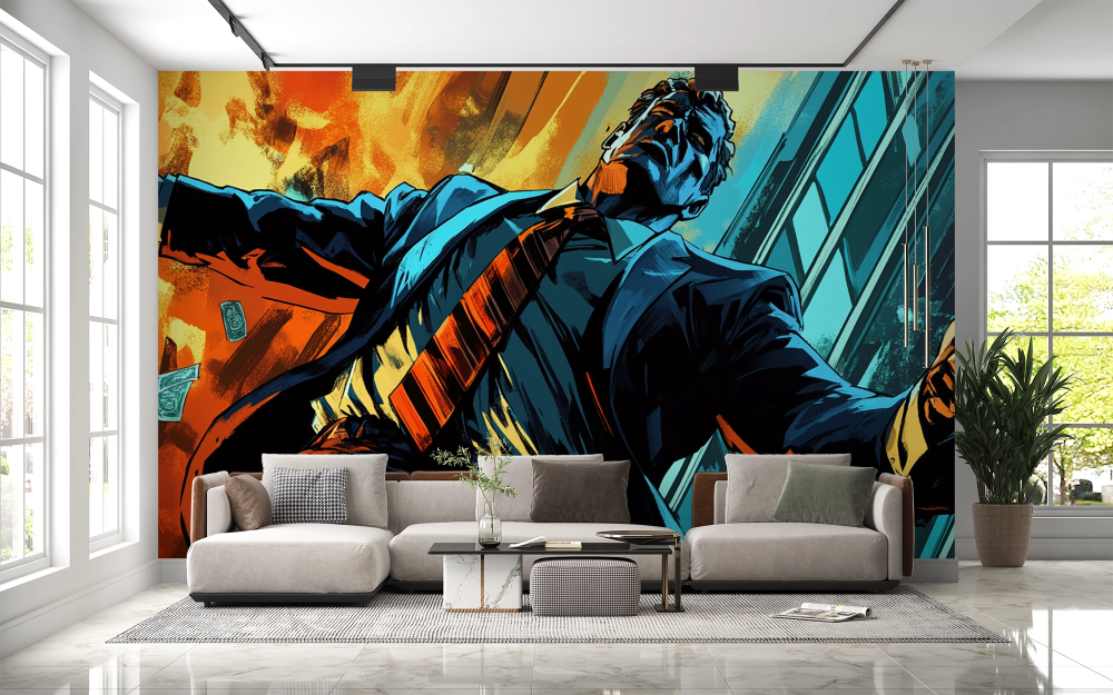 Papier peint pop art - homme d'affaires style comics
