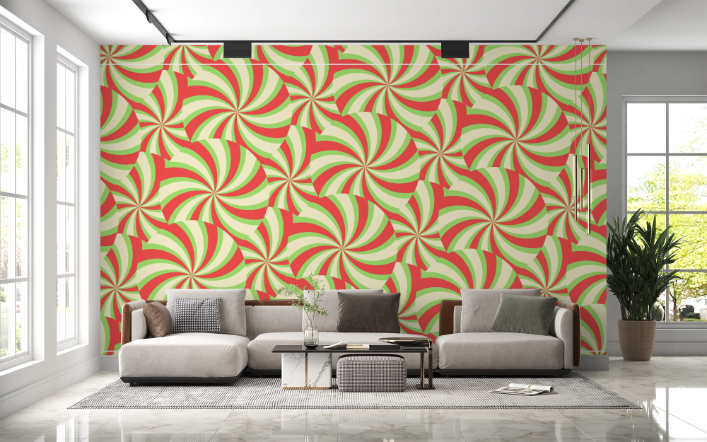 Papier peint rétro - spirales tourbillonnantes orange et beige