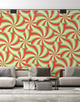 Papier peint rétro - spirales tourbillonnantes orange et beige