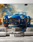 Papier peint voitures - cabriolet bleu vintage style aquarelle