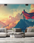 Papier peint pop art - super-héros au sommet de la montagne