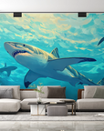 Papier peint animaux - requins bleus au cœur de l'océan
