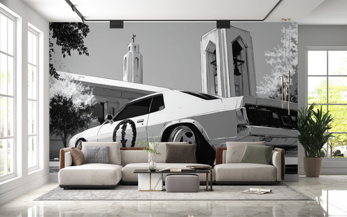 Wallpaper cars - American sedan in black and white