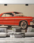 Papier peint voitures - coupé classique rouge sur fond crème