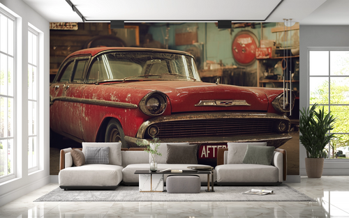 Cars wallpaper - old car in front of a garage