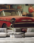 Papier peint voitures - voiture ancienne devant un garage