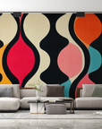Papier peint rétro - vagues géométriques multicolores
