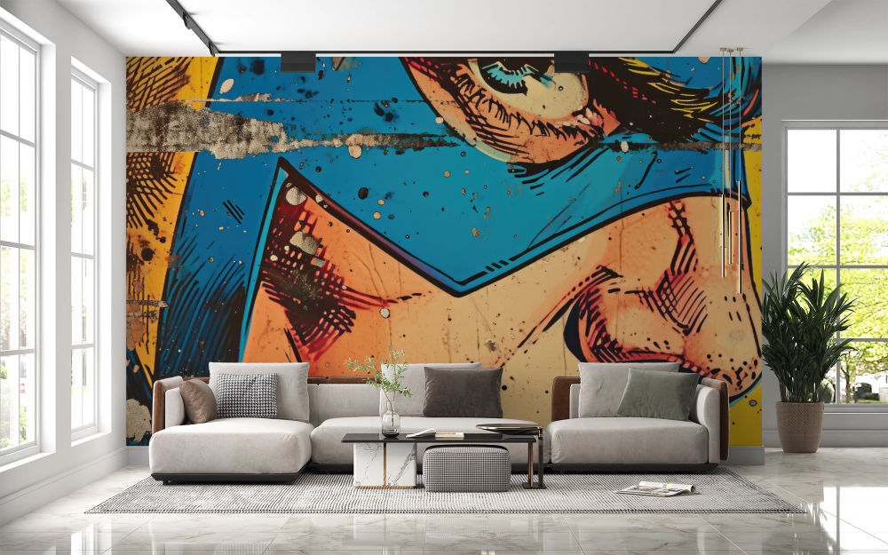 Papier peint pop art - gros plan de super-héros masqué