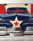 Papier peint voitures - voiture ancienne sur fond rouge et blanc