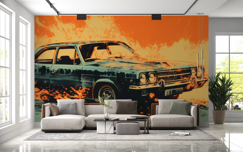 Cars wallpaper - retro American car on an orange background