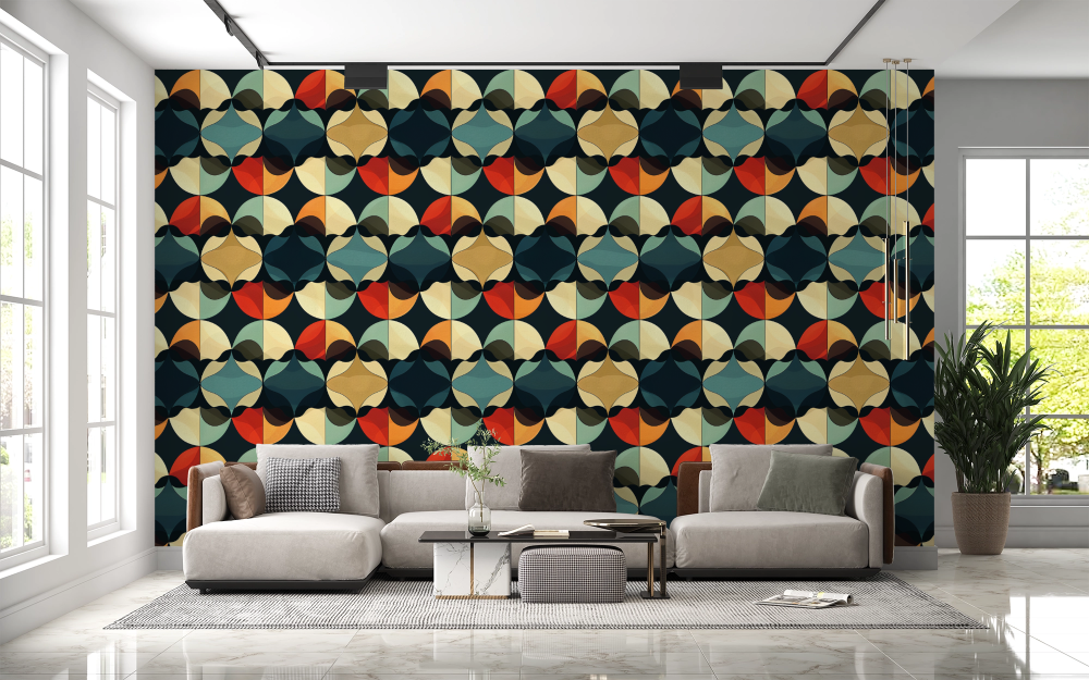 Papier peint rétro - mosaïque de petits cubes colorés