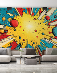 Papier peint pop art - explosion d'encre jaune et bleue