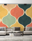 Papier peint rétro - vagues art déco orange et vertes