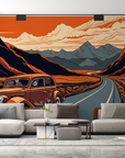 Papier peint voitures - limousine vintage sur route de montagne