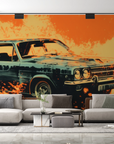Papier peint voitures - voiture rétro américaine sur fond orange
