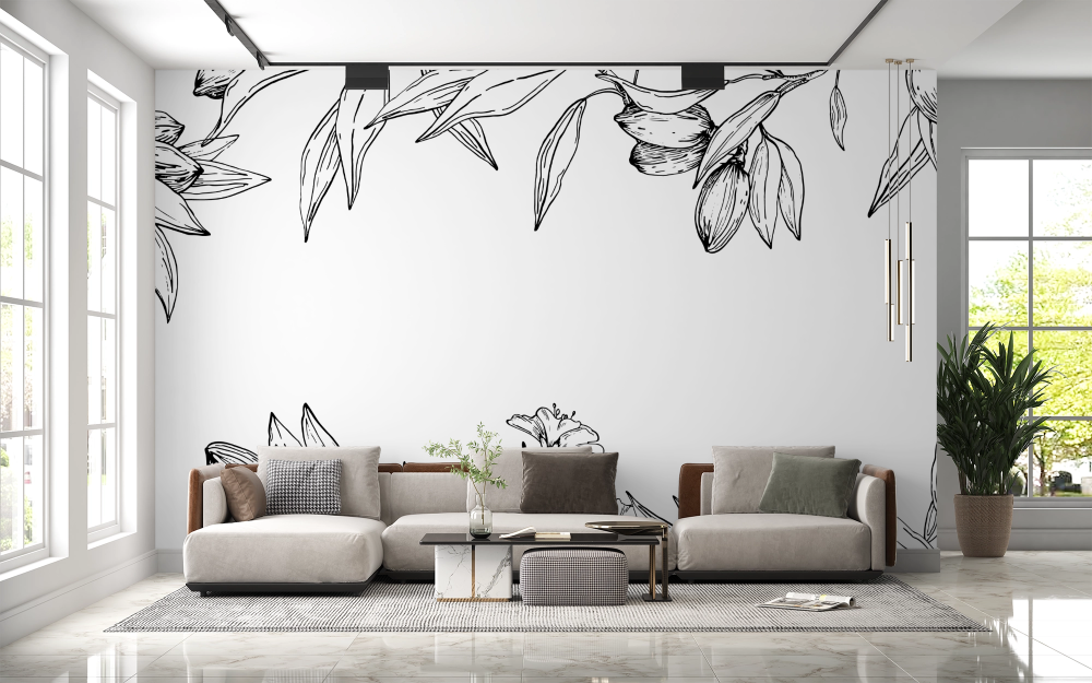 Papier peint nature - guirlande de feuilles suspendues