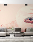 Papier peint animaux - serpent et branches de bambou roses