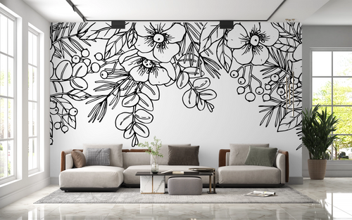 Nature wallpaper - drawn wildflower frieze