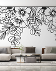 Papier peint nature - frise de fleurs sauvages dessinées