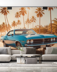 Papier peint voitures - cabriolet vintage bleu sous les palmiers