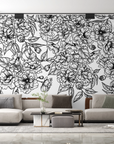 Papier peint nature - bouquet de fleurs en noir et blanc