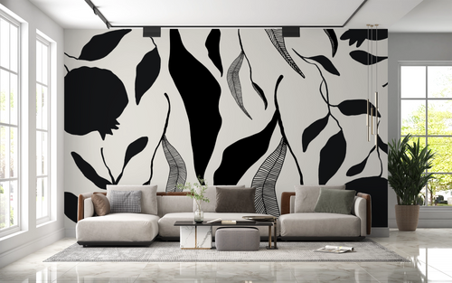 Nature wallpaper - black and cream foliage silhouettes