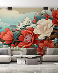 Nature wallpaper - Japanese waves and white cherry blossoms