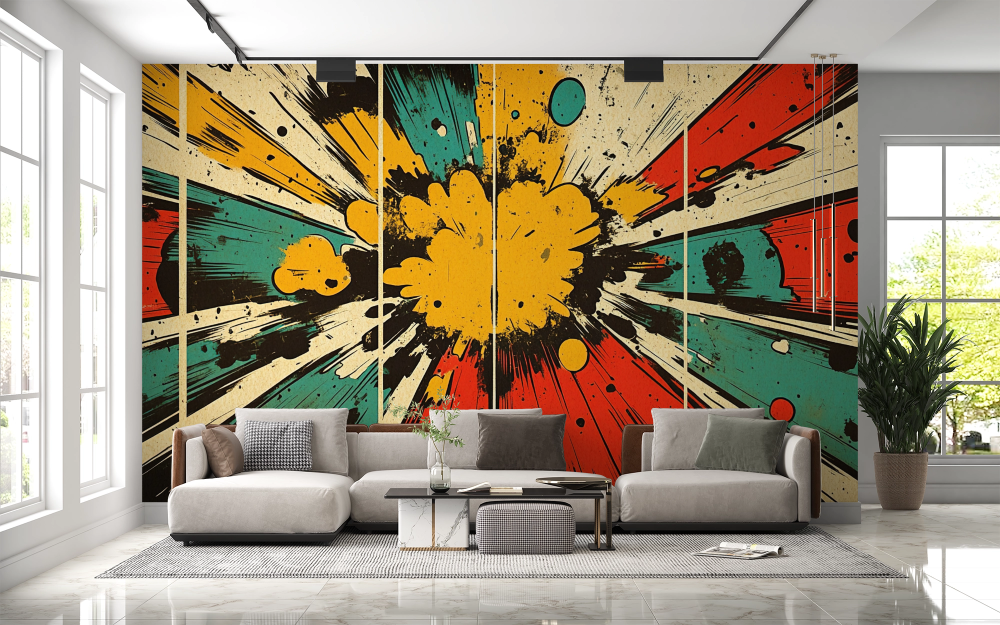 Papier peint pop art - explosion rétro style bande dessinée