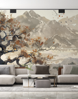 Papier peint nature - estampe asiatique de montagne et pagode