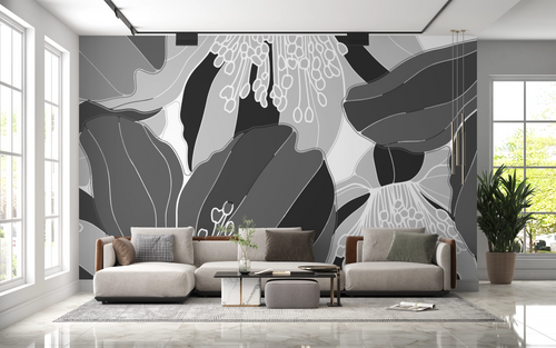 Nature wallpaper - large hibiscus in black and white