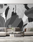Papier peint nature - grands hibiscus en noir et blanc