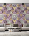 Papier peint géométrique - facettes de diamants violet et or