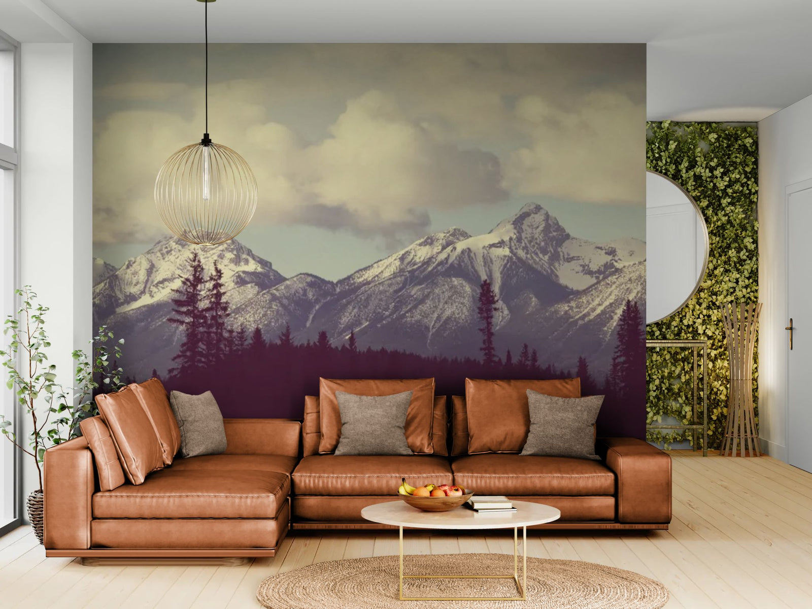 Landscape Wallpaper – Vintage Mountain Range, Forest, and Clouds