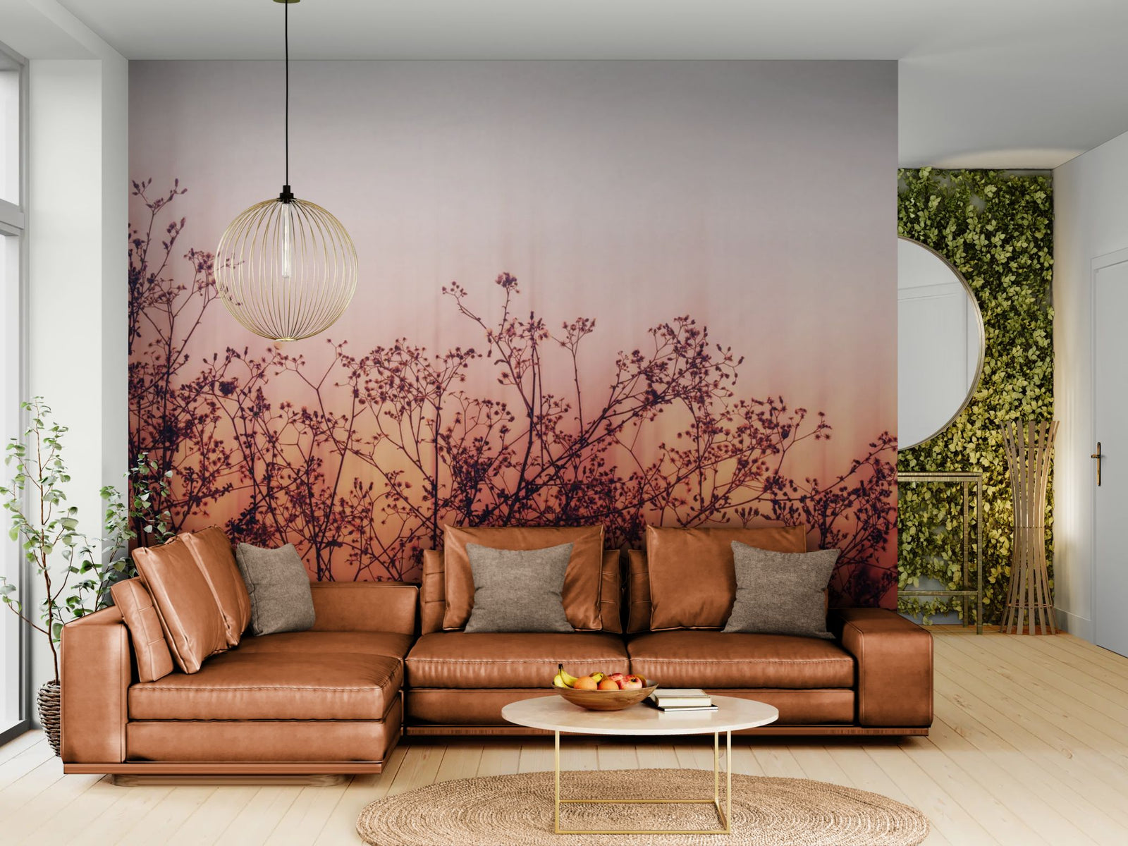 Nature wallpaper – Silhouette of plants against an orange sky