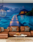 Exotic wallpaper – Turquoise ocean bungalow at sunset