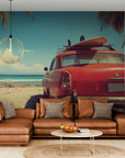 Papier peint Vintage – voiture rétro sur plage
