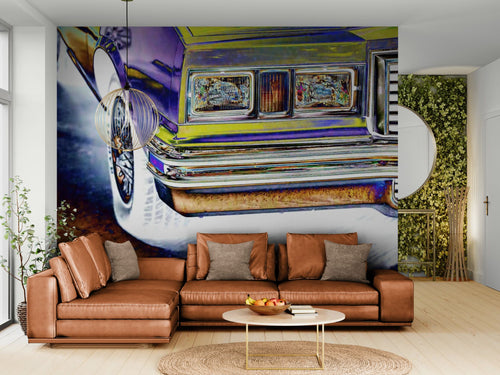 Papier peint Vintage Pop Art – Voiture classique américaine psychédélique