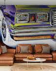 Papier peint Vintage Pop Art – Voiture classique américaine psychédélique