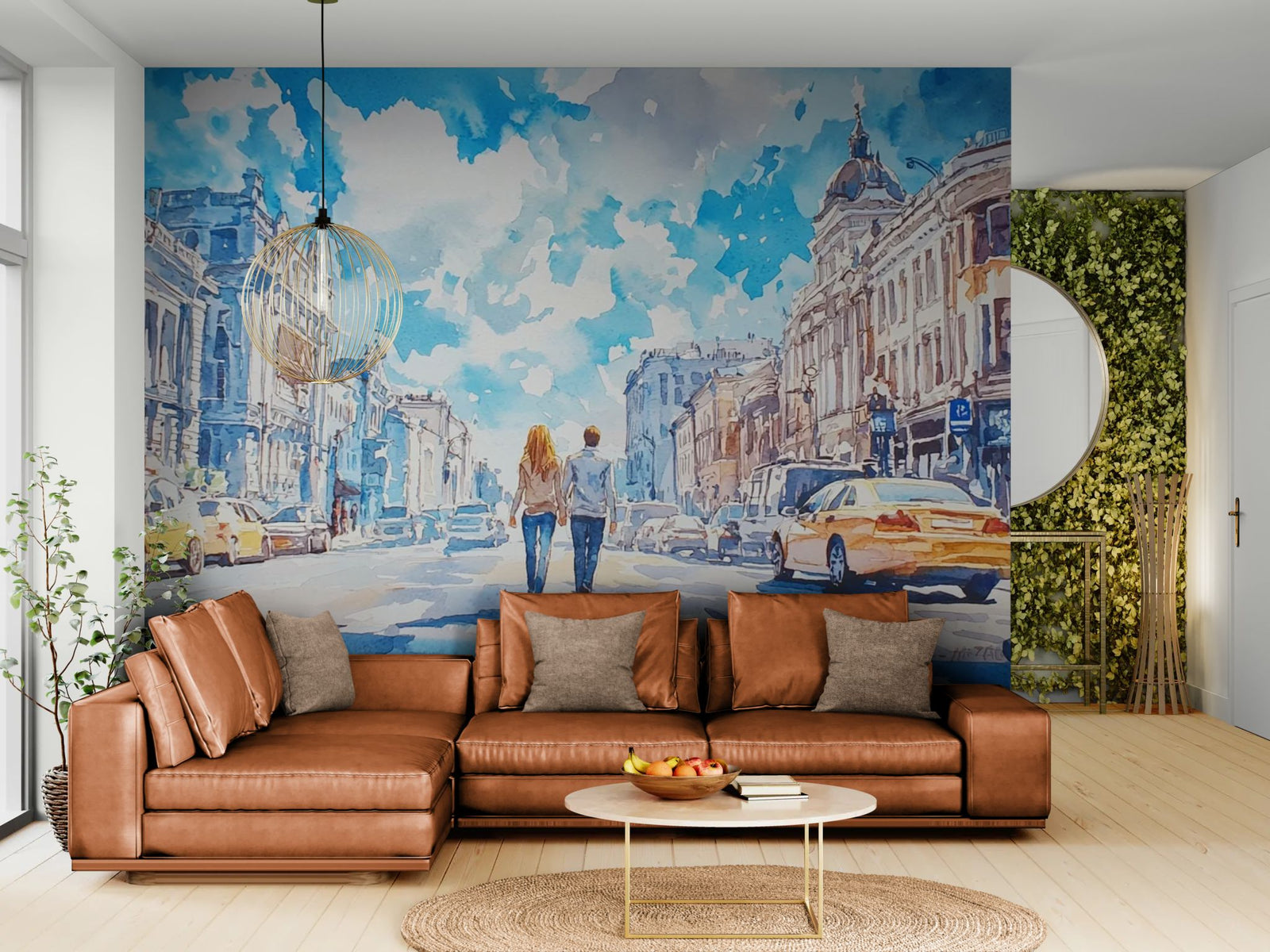 Watercolor Wallpaper – Sunny Urban Street Scene