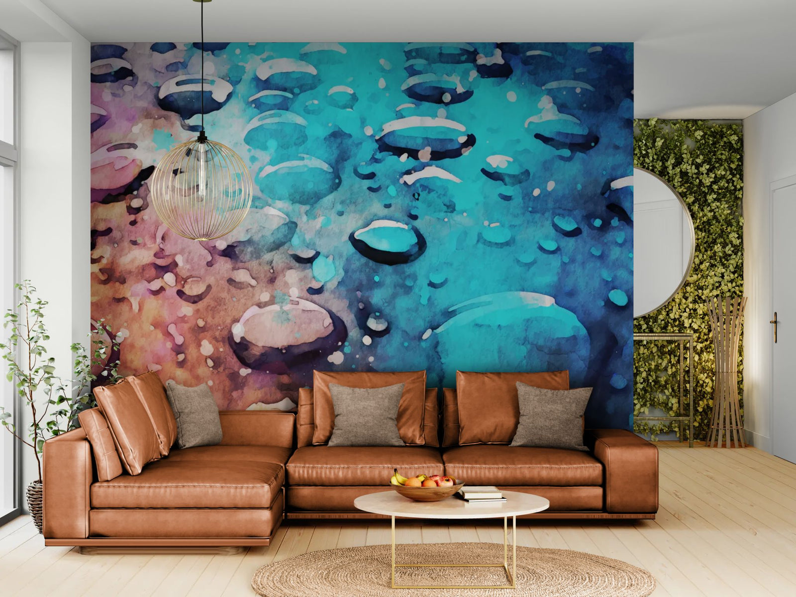 Abstract Wallpaper – Blue and Orange Watercolor Bubbles