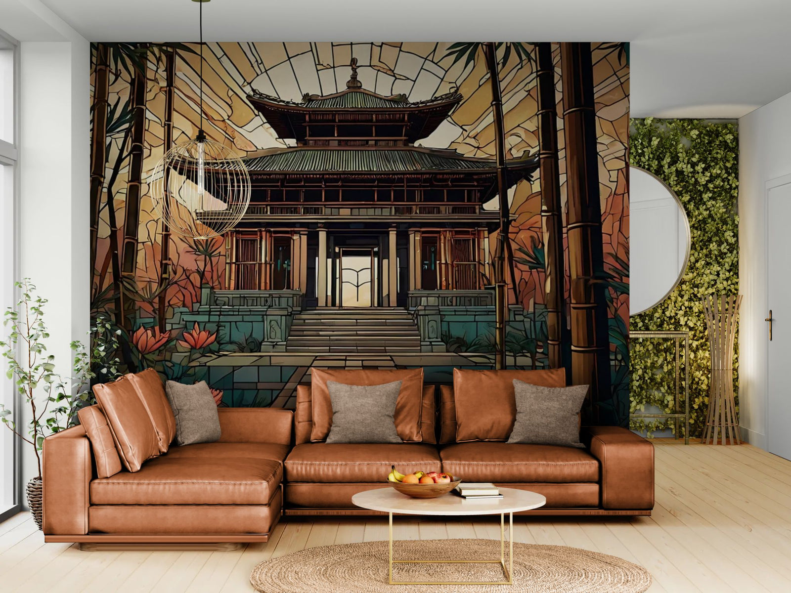 Artistic wallpaper – Asian temple and golden bamboo