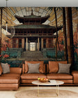 Artistic wallpaper – Asian temple and golden bamboo
