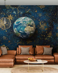 Cosmic Wallpaper – Planet Earth and Floral Patterns