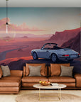 Papier peint Vintage – voiture blanche au coucher du soleil
