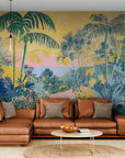Papier peint Tropical – palmiers et océan pastel