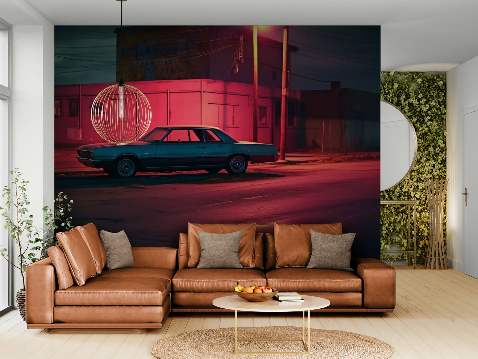 Urban Wallpaper – Retro Car Under Red Neon