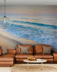 Papier peint plage – Vagues turquoise sable clair coucher soleil